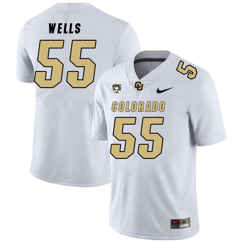 Men #55 Van Wells Colorado Buffaloes College Football Jerseys Stitched Sale-White - Click Image to Close